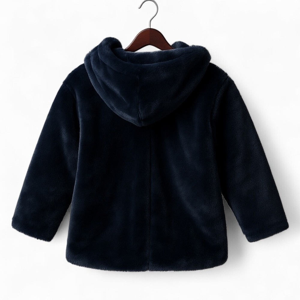Women's Hooded Faux Fur Coat Blue XSmall Winter Cozy Mob Wife Classic Timeless - Picture 4 of 7